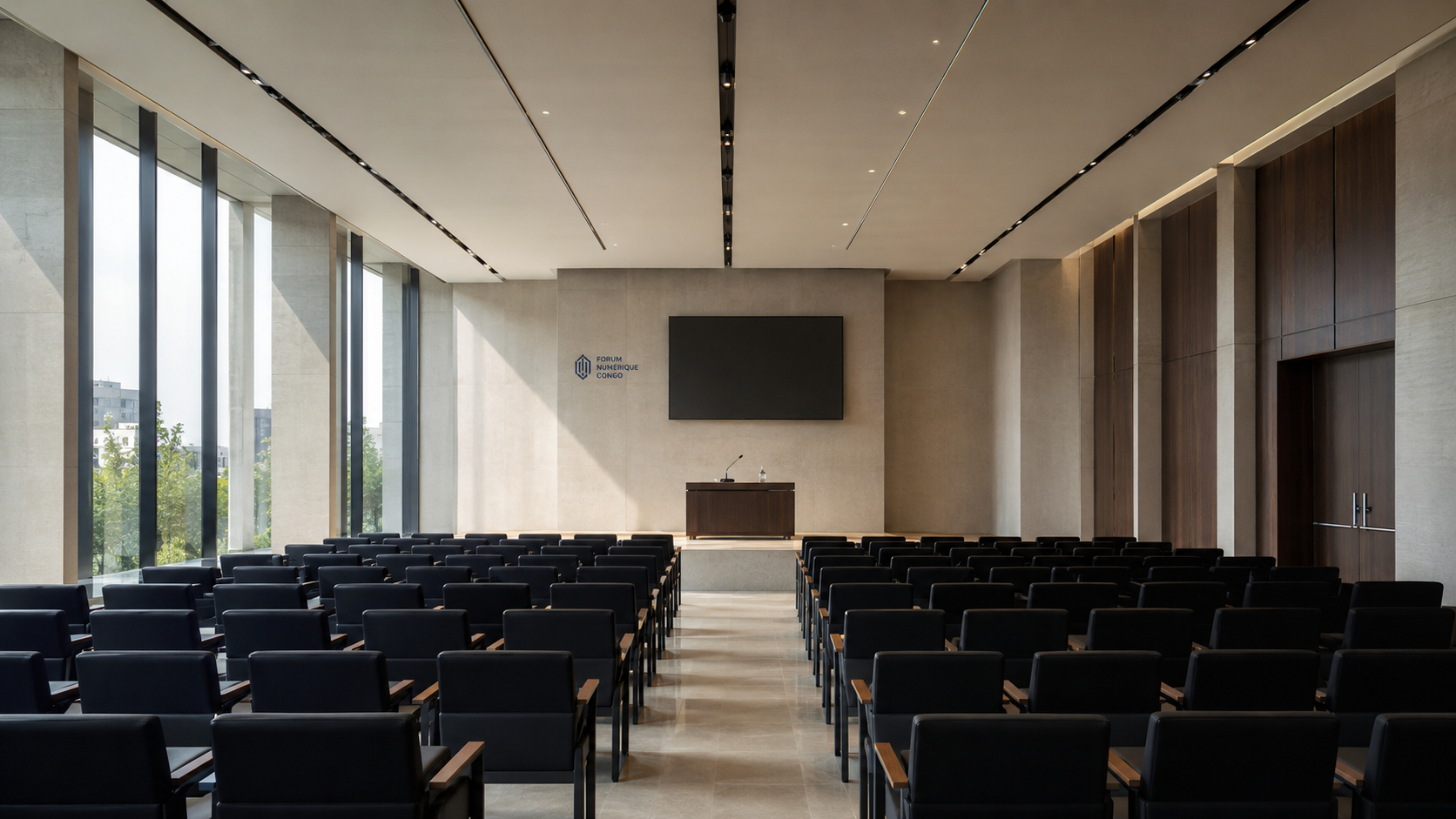 Salle plénière du Forum Numérique Congo avant l’ouverture